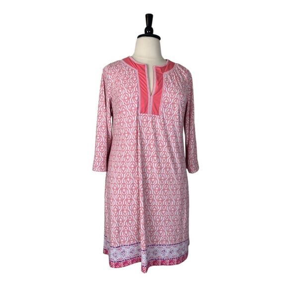 Cabana Life Tunic Dress V-neck Sleeveless Peach White Geo Women’s Plus Size 1X - Picture 13 of 14